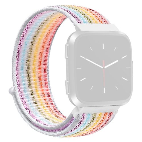 KALEBOL KLB-NLHH-001 For Fitbit Versa 3 / Versa 4 / Sense / Sense 2 Watch Band Nylon Loop Strap - Rainbow+Thin Stripes