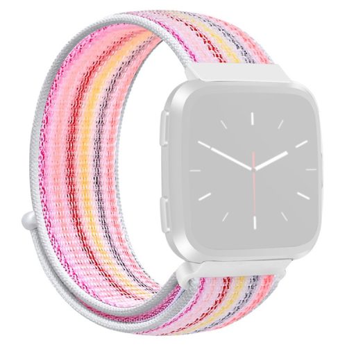 KALEBOL KLB-NLHH-001 For Fitbit Versa 3 / Versa 4 / Sense / Sense 2 Watch Band Nylon Loop Strap - Pink+Thin Stripes