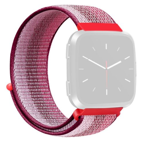 KALEBOL KLB-NLHH-001 For Fitbit Versa 3 / Versa 4 / Sense / Sense 2 Watch Band Nylon Loop Strap - Berry Red