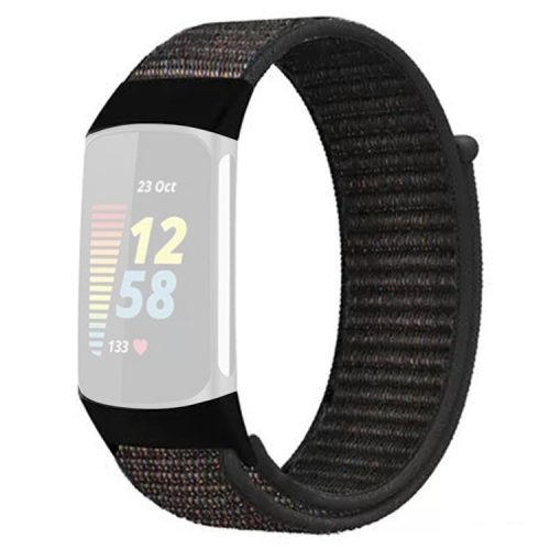 KALEBOL KLB-NLHH-001 For Fitbit Charge 5 / 6 Nylon Watchband Loop Fastener Wrist Strap - Black