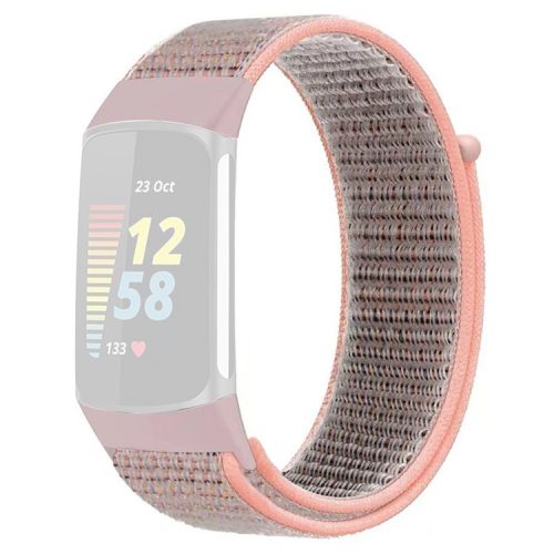 KALEBOL KLB-NLHH-001 For Fitbit Charge 5 / 6 Nylon Watchband Loop Fastener Wrist Strap - Pink