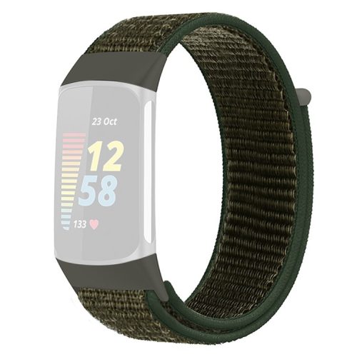 KALEBOL KLB-NLHH-001 For Fitbit Charge 5 / 6 Nylon Watchband Loop Fastener Wrist Strap - Army Green