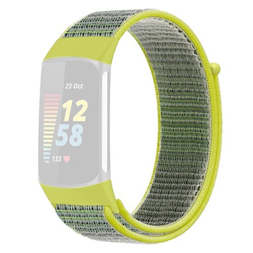 KALEBOL KLB-NLHH-001 For Fitbit Charge 5 / 6 Nylon Watchband Loop Fastener Wrist Strap - Bright Yellow