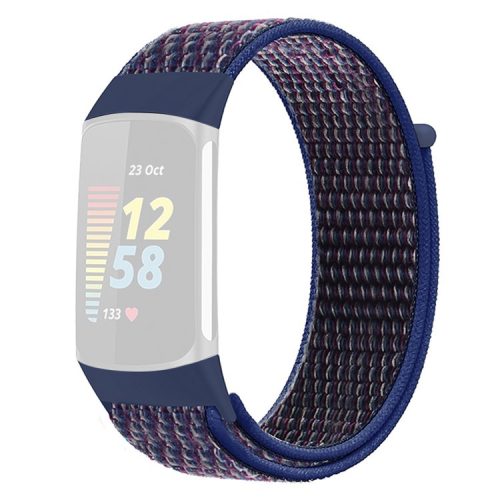 KALEBOL KLB-NLHH-001 For Fitbit Charge 5 / 6 Nylon Watchband Loop Fastener Wrist Strap - Indigo Blue