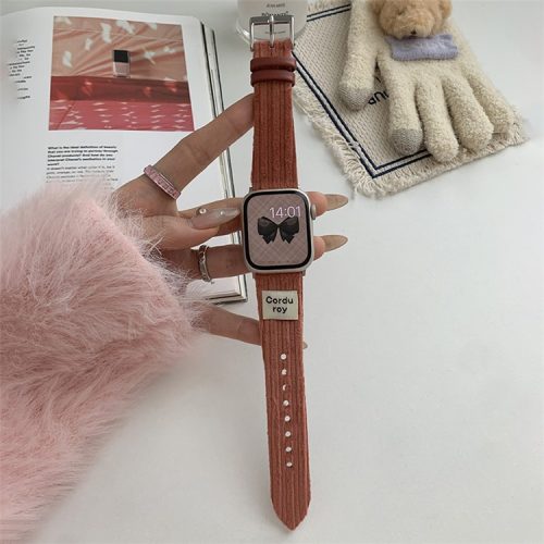 For Apple Watch 10 46mm / Ultra 2 / Ultra 49mm / 9 8 7 45mm / SE (2023) SE (2022) SE 6 5 4 44mm / 3 2 1 42mm Corduroy Watch Band - Watermelon Red