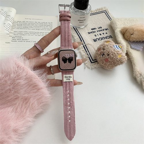 For Apple Watch 10 46mm / Ultra 2 / Ultra 49mm / 9 8 7 45mm / SE (2023) SE (2022) SE 6 5 4 44mm / 3 2 1 42mm Corduroy Watch Band - Pink