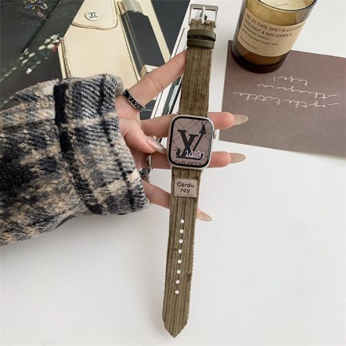 For Apple Watch 10 46mm / Ultra 2 / Ultra 49mm / 9 8 7 45mm / SE (2023) SE (2022) SE 6 5 4 44mm / 3 2 1 42mm Corduroy Watch Band - Dark Green