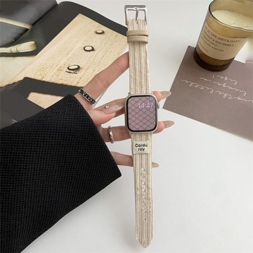 For Apple Watch 10 46mm / Ultra 2 / Ultra 49mm / 9 8 7 45mm / SE (2023) SE (2022) SE 6 5 4 44mm / 3 2 1 42mm Corduroy Watch Band - Apricot