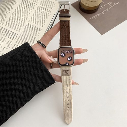 For Apple Watch 10 46mm / Ultra 2 / Ultra 49mm / 9 8 7 45mm / SE (2023) SE (2022) SE 6 5 4 44mm / 3 2 1 42mm Corduroy Watch Band - Apricot+Maroon