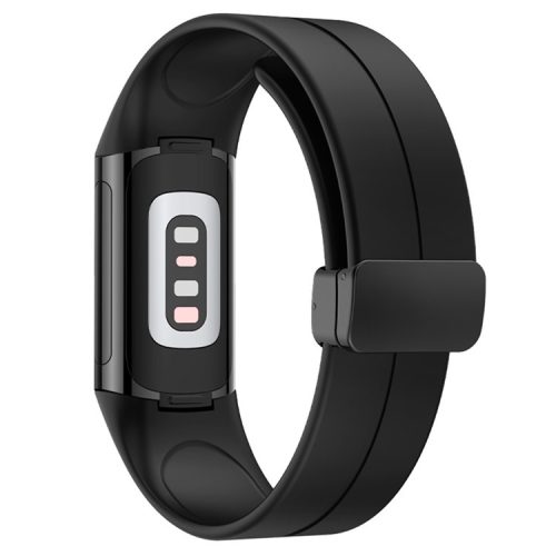 For Fitbit Charge 5 / Charge 6 Watch Strap Magnetic Silicone Band - Black