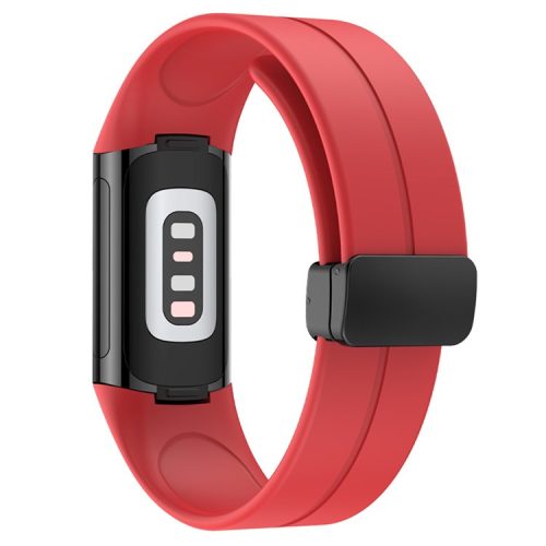 For Fitbit Charge 5 / Charge 6 Watch Strap Magnetic Silicone Band - Red