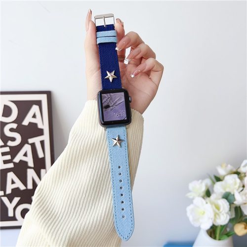 Apple Watch Series 10 42mm / 9 8 7 41mm / SE (2023) SE (2022) SE 6 5 4 40mm / 3 2 1 38mm Watch Strap with Five-Pointed Star Decor Decor - Denim+Blue