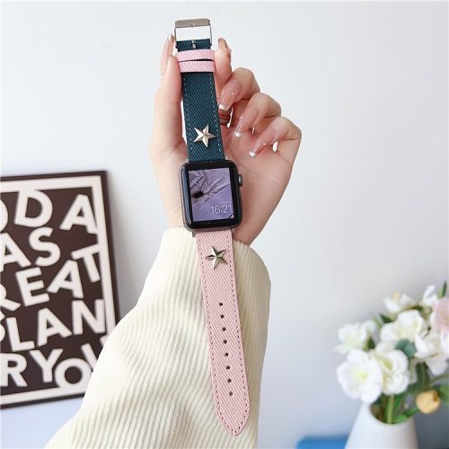 For Apple Watch 10 46mm / Ultra 2 / Ultra 49mm / 9 8 7 45mm / SE (2023) SE (2022) SE 6 5 4 44mm / 3 2 1 42mm Denim Canvas Watchband - Blackish Green+Pink