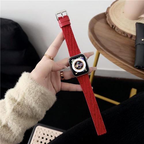 Apple Watch Series 10 42mm / 9 8 7 41mm / SE (2023) SE (2022) SE 6 5 4 40mm / 3 2 1 38mm Wrist Watch Band Flat Tail Strap - Red