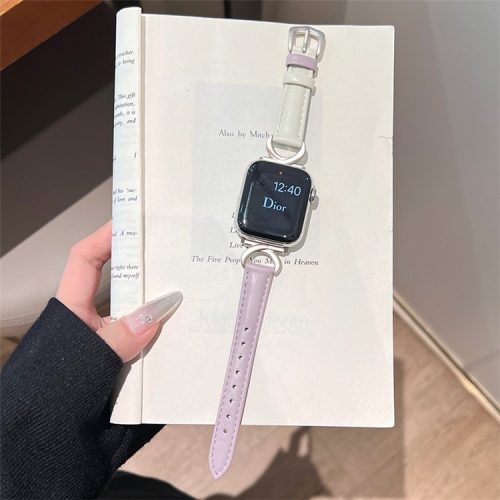 Apple Watch Series 10 42mm / 9 8 7 41mm / SE (2023) SE (2022) SE 6 5 4 40mm / 3 2 1 38mm Band Cow Leather Watch Strap - Taro Purple White