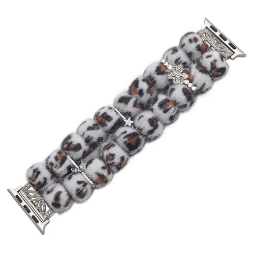 For Apple Watch 10 46mm / Ultra 2 / Ultra 49mm / 9 8 7 45mm / SE (2023) SE (2022) SE 6 5 4 44mm / 3 2 1 42mm Band Beaded Bracelet - White Leopard