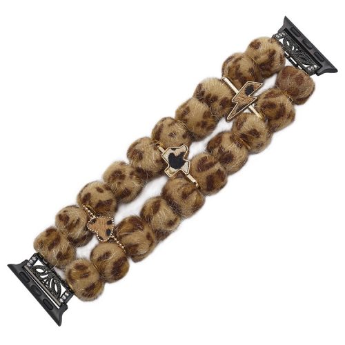 For Apple Watch 10 46mm / Ultra 2 / Ultra 49mm / 9 8 7 45mm / SE (2023) SE (2022) SE 6 5 4 44mm / 3 2 1 42mm Band Beaded Bracelet - Brown Leopard