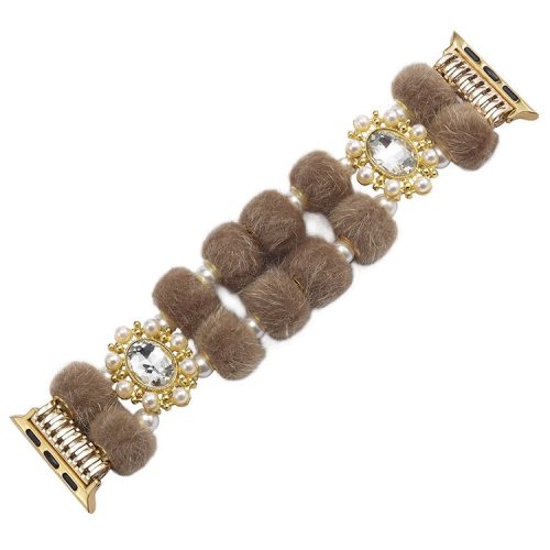 For Apple Watch 10 46mm / Ultra 2 / Ultra 49mm / 9 8 7 45mm / SE (2023) SE (2022) SE 6 5 4 44mm / 3 2 1 42mm Band Beaded Bracelet - Coffee / Pearl