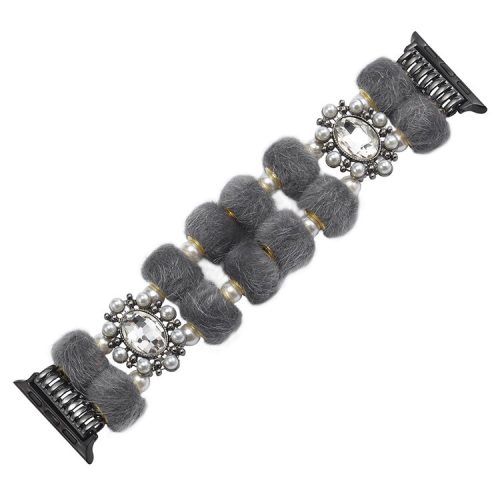 For Apple Watch 10 46mm / Ultra 2 / Ultra 49mm / 9 8 7 45mm / SE (2023) SE (2022) SE 6 5 4 44mm / 3 2 1 42mm Band Beaded Bracelet - Grey / Pearl