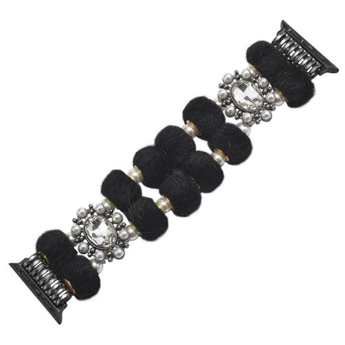 For Apple Watch 10 46mm / Ultra 2 / Ultra 49mm / 9 8 7 45mm / SE (2023) SE (2022) SE 6 5 4 44mm / 3 2 1 42mm Band Beaded Bracelet - Black / Pearl