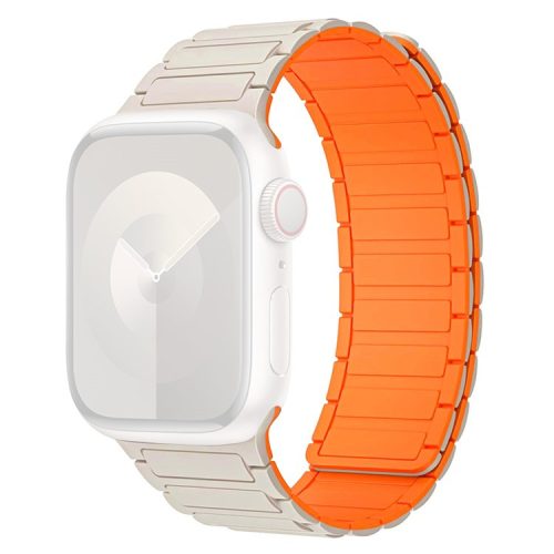 For Apple Watch 10 46mm / Ultra 2 / Ultra 49mm / 9 8 7 45mm / SE (2023) SE (2022) SE 6 5 4 44mm / 3 2 1 42mm 3 Beads Watch Strap - Starlight+Orange