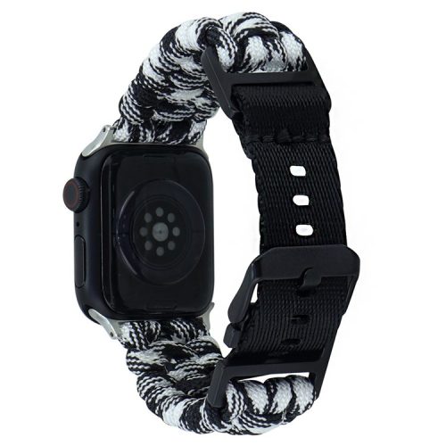 For Apple Watch 10 46mm / Ultra 2 / Ultra 49mm / 9 8 7 45mm / SE (2023) SE (2022) SE 6 5 4 44mm / 3 2 1 42mm Camo Braided Watch Strap - Black+White