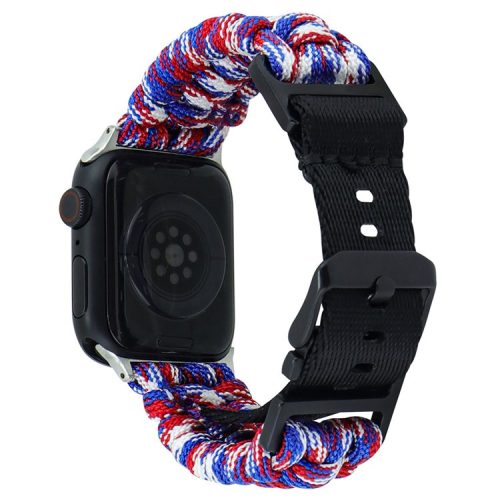 For Apple Watch 10 46mm / Ultra 2 / Ultra 49mm / 9 8 7 45mm / SE (2023) SE (2022) SE 6 5 4 44mm / 3 2 1 42mm Camo Braided Watch Strap - Red+Blue