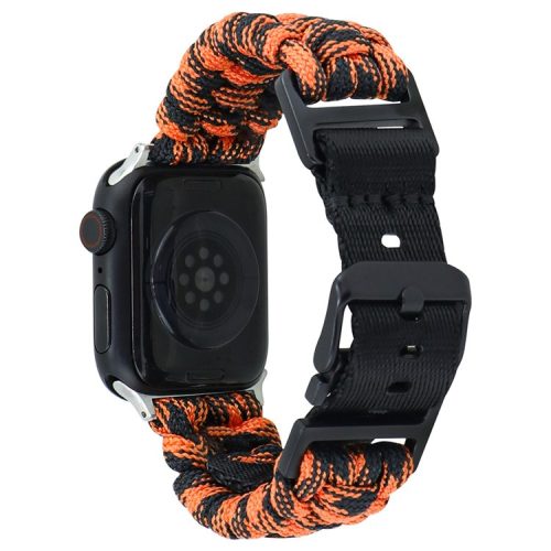 For Apple Watch 10 46mm / Ultra 2 / Ultra 49mm / 9 8 7 45mm / SE (2023) SE (2022) SE 6 5 4 44mm / 3 2 1 42mm Camo Braided Watch Strap - Orange+Black