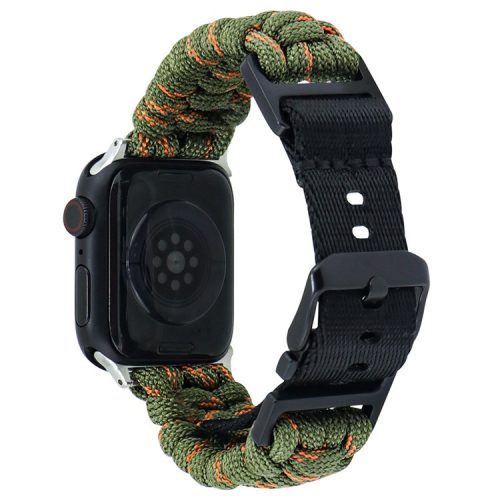 For Apple Watch 10 46mm / Ultra 2 / Ultra 49mm / 9 8 7 45mm / SE (2023) SE (2022) SE 6 5 4 44mm / 3 2 1 42mm Camo Braided Watch Strap - Orange+Green