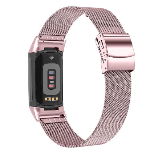 Milanese Band for Fitbit Charge 5 / 6 Stainless Steel Smart Watch Strap - Rose Pink