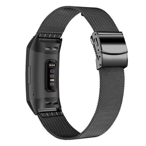 For Fitbit Charge 3 / 4 / SE Buckle Design Stainless Steel Metal Smart Watch Band - Black