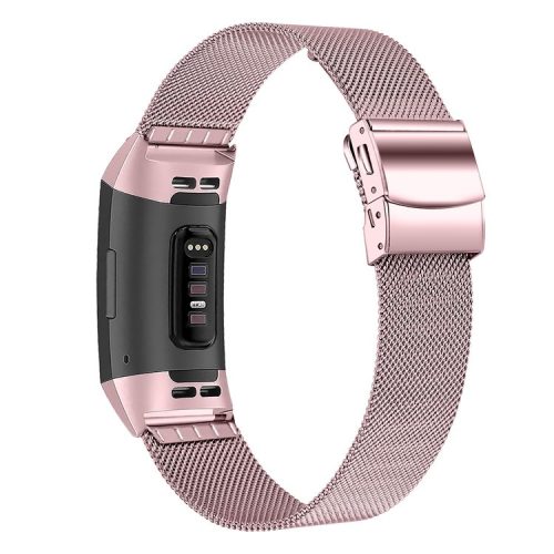 For Fitbit Charge 3 / 4 / 3 SE Fashionable Stainless Steel Smart Watch Band - Rose Pink