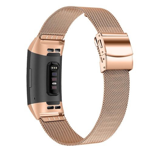 For Fitbit Charge 3 / 4 / 3 SE Fashionable Stainless Steel Smart Watch Band - Rose Gold