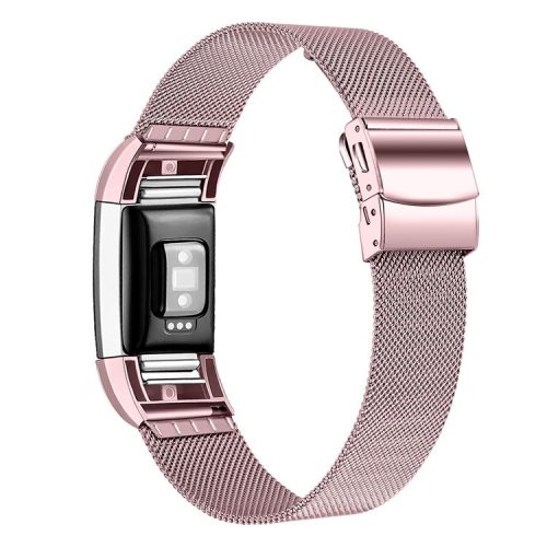 Watch Strap for Fitbit Charge 2 Stainless Steel Milanese Bracelet Band - Rose Pink