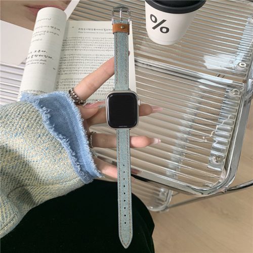 For Apple Watch 10 46mm / Ultra 2 / Ultra 49mm / 9 8 7 45mm / SE (2023) SE (2022) SE 6 5 4 44mm / 3 2 1 42mm Denim Band Denim Rivet Decor - Blue