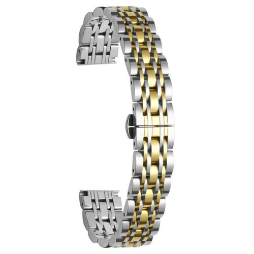 For Garmin Lily 2 Watch Band 7-Beads 14mm Stainless Steel Replacement Strap - Silver+Gold