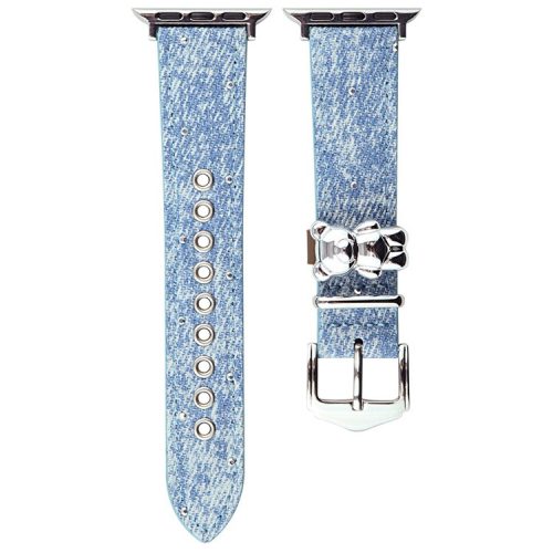 For Apple Watch 10 46mm / Ultra 2 / Ultra 49mm / 9 8 7 45mm / SE (2023) SE (2022) SE 6 5 4 44mm / 3 2 1 42mm Denim Wrist Strap - Baby Blue+Bear