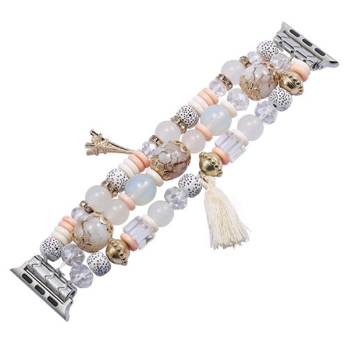 For Apple Watch 10 46mm / Ultra 2 / Ultra 49mm / 9 8 7 45mm / SE (2023) SE (2022) SE 6 5 4 44mm / 3 2 1 42mm Beaded Watch Band with Tassel Decor - Beige