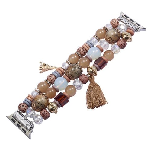 For Apple Watch 10 46mm / Ultra 2 / Ultra 49mm / 9 8 7 45mm / SE (2023) SE (2022) SE 6 5 4 44mm / 3 2 1 42mm Beaded Watch Band with Tassel Decor - Brown