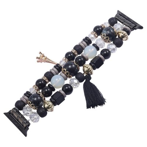 For Apple Watch 10 46mm / Ultra 2 / Ultra 49mm / 9 8 7 45mm / SE (2023) SE (2022) SE 6 5 4 44mm / 3 2 1 42mm Beaded Watch Band with Tassel Decor - Black