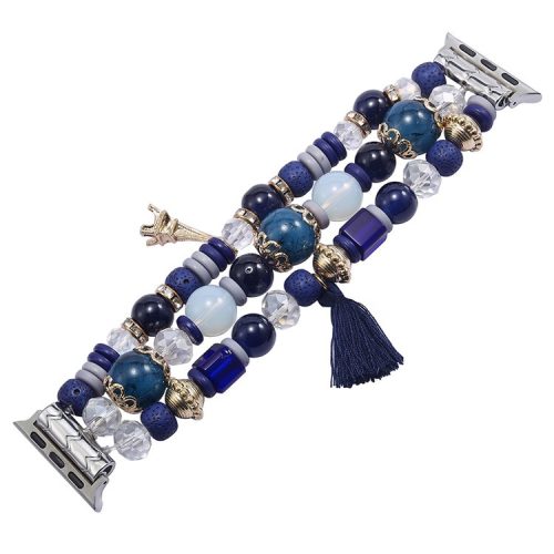 For Apple Watch 10 46mm / Ultra 2 / Ultra 49mm / 9 8 7 45mm / SE (2023) SE (2022) SE 6 5 4 44mm / 3 2 1 42mm Beaded Watch Band with Tassel Decor - Blue