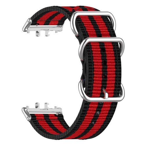 For Samsung Galaxy Fit3 SM-R390 Nylon Watch Strap Three Rings Replacement Wrist Band  - Black+Red+Black+Red+Black