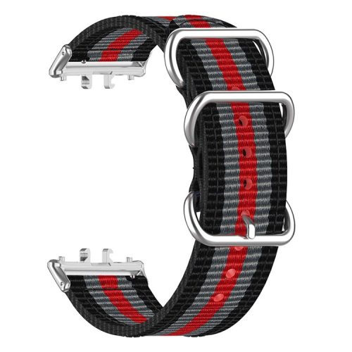 For Samsung Galaxy Fit3 SM-R390 Nylon Watch Strap Three Rings Replacement Wrist Band  - Black+Grey+Red+Grey+Black