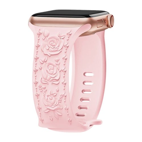 Embossing Strap for Apple Watch 10 46mm / Ultra 2 / Ultra 49mm / 9 8 7 45mm / SE (2023) SE (2022) SE 6 5 4 44mm / 3 2 1 42mm Silicone Band - Pink