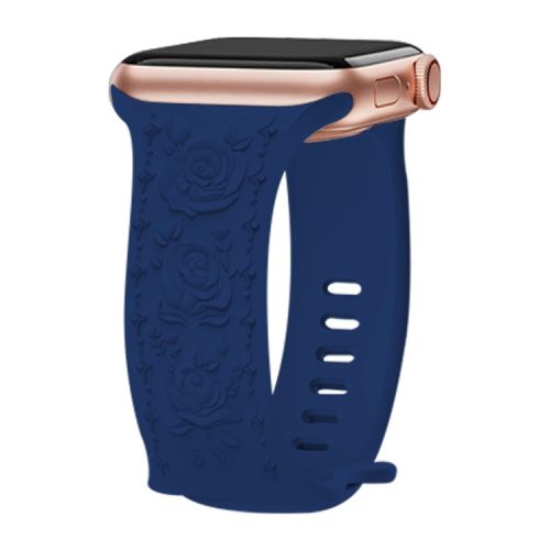 Embossing Strap for Apple Watch 10 46mm / Ultra 2 / Ultra 49mm / 9 8 7 45mm / SE (2023) SE (2022) SE 6 5 4 44mm / 3 2 1 42mm Silicone Band - Navy Blue