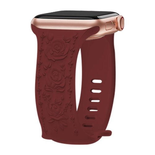 Embossing Strap for Apple Watch 10 46mm / Ultra 2 / Ultra 49mm / 9 8 7 45mm / SE (2023) SE (2022) SE 6 5 4 44mm / 3 2 1 42mm Silicone Band - Wine Red