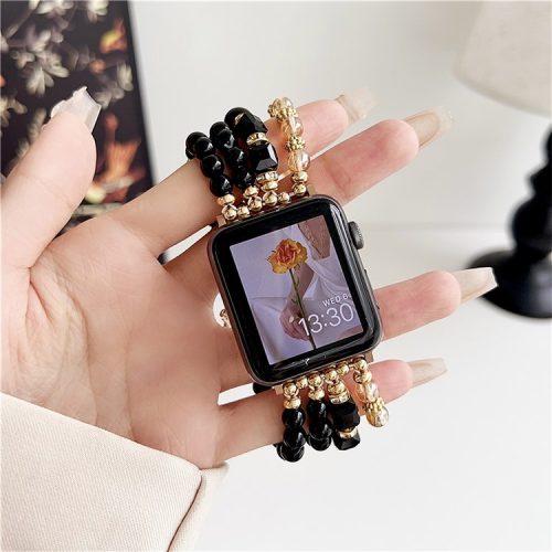 For Apple Watch 10 46mm / Ultra 2 / Ultra 49mm / 9 8 7 45mm / SE (2023) SE (2022) SE 6 5 4 44mm / 3 2 1 42mm Ethnic Style Beaded Watch Band - Black