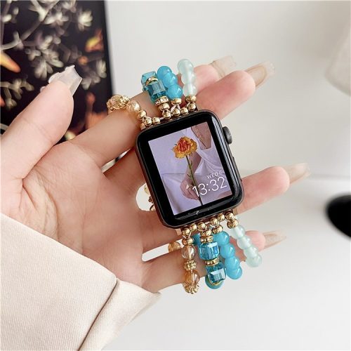 For Apple Watch 10 46mm / Ultra 2 / Ultra 49mm / 9 8 7 45mm / SE (2023) SE (2022) SE 6 5 4 44mm / 3 2 1 42mm Ethnic Style Beaded Watch Band - Dark Blue