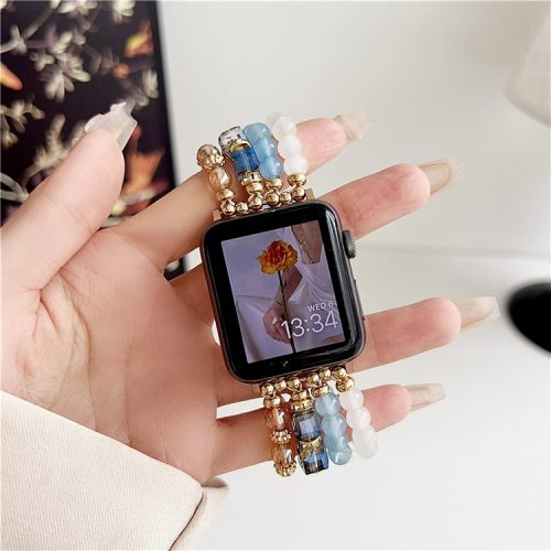 For Apple Watch 10 46mm / Ultra 2 / Ultra 49mm / 9 8 7 45mm / SE (2023) SE (2022) SE 6 5 4 44mm / 3 2 1 42mm Ethnic Style Beaded Watch Band - Baby Blue