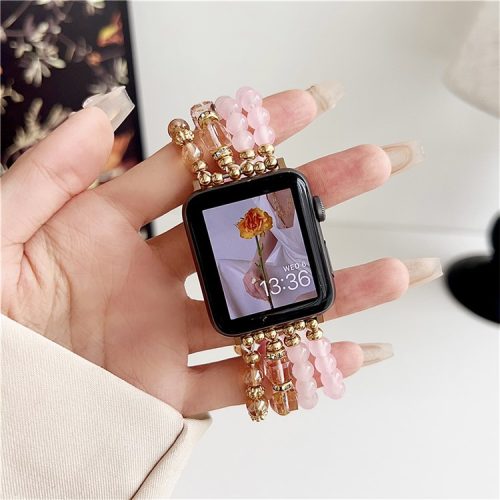 For Apple Watch 10 46mm / Ultra 2 / Ultra 49mm / 9 8 7 45mm / SE (2023) SE (2022) SE 6 5 4 44mm / 3 2 1 42mm Ethnic Style Beaded Watch Band - Pink